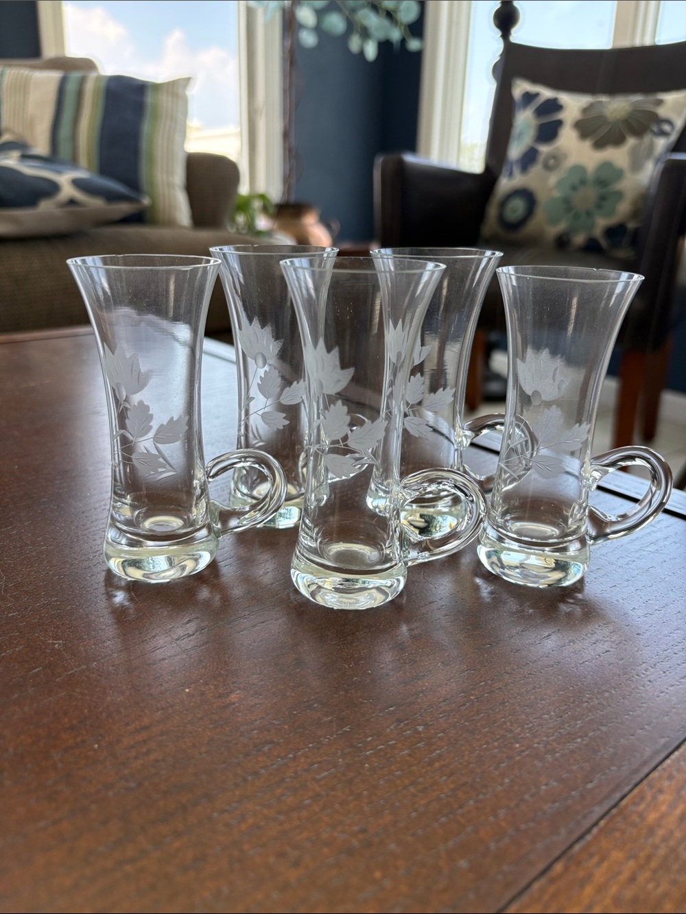 Princess House Heritage clear crystal footed mugs, set of 5